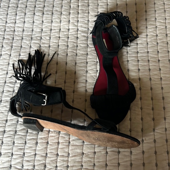 Sandals Black velvet with fringe - Picture 1 of 7